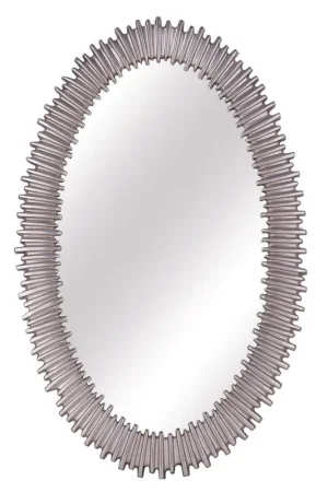 Express Delivery SBC Decor Lea Oval 26" x 40" Wall-Mounted Light Weight Resin Accent Wall Mirror In Brushed Silver Finish