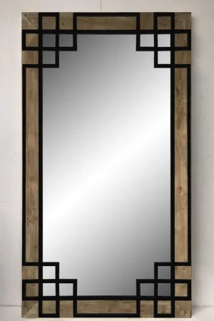 Bargain SBC Decor Elegant 48" x 84" Wall-Mounted Wood Frame Leaner Dresser Mirror In Rustic with Black Iron Overlay Finish