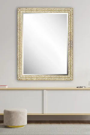 Place Order SBC Decor Celia 28" x 42" Wall-Mounted Iron Framed Vanity Mirror in Silver with Gold Metal Backing Finish