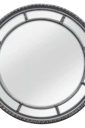SBC Decor Augusta Circular 44" x 44" Wall-Mounted Glass Resin Accent Wall Mirror In Silver Finish Factory Price