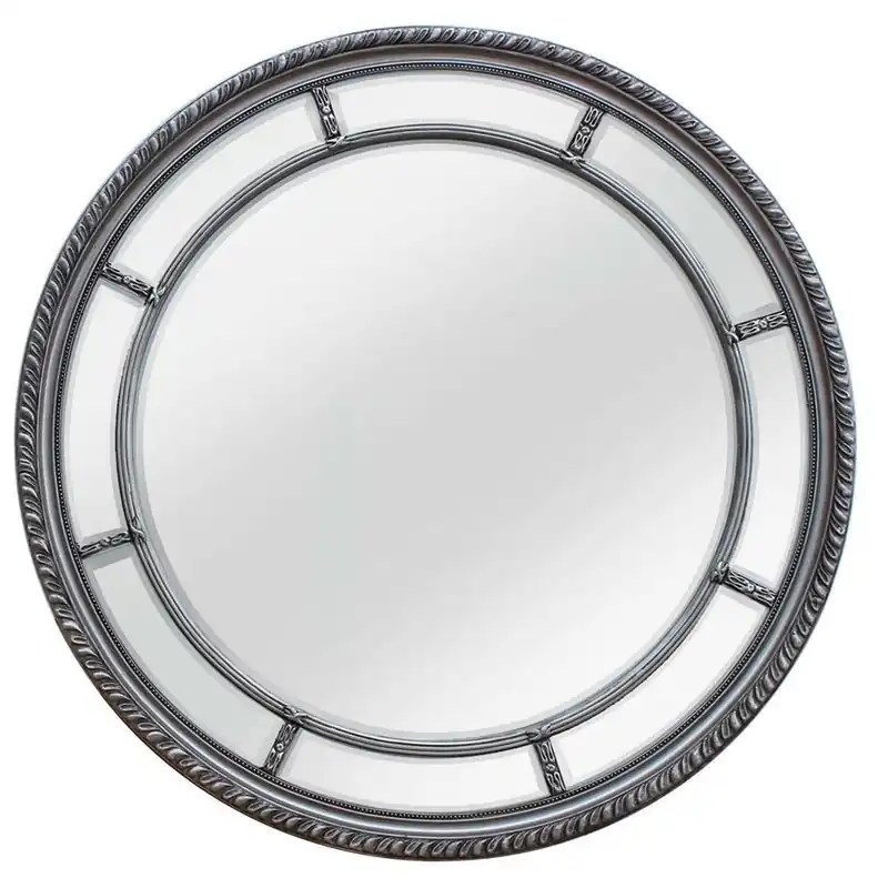 SBC Decor Augusta Circular 44" x 44" Wall-Mounted Glass Resin Accent Wall Mirror In Silver Finish Factory Price