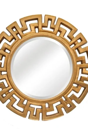 SBC Decor Athena 31" x 31" Wall-Mounted Glass Resin Accent Wall Mirror In Antique Gold Finish Price Cut