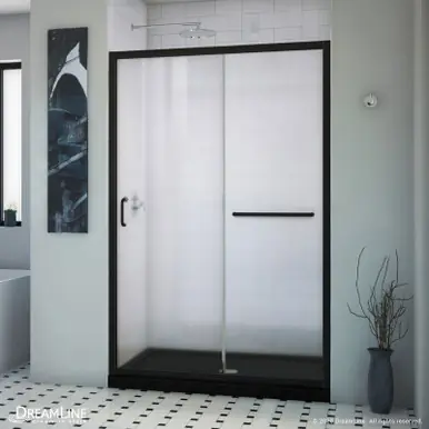 Dreamline DL6975CLC-88-09 Infinity-Z 36 inch D x 48 inch W x 74 3/4 inch H Semi-Frameless Sliding Clear Shower Door in Matte Black with Center Drain Black Shower Base Kit Price Drop