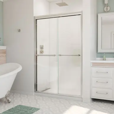 DreamLine Duet Plus 44-48 in. W x 72 in. H Semi-Frameless Bypass Sliding Shower Door in Brushed Nickel Modern