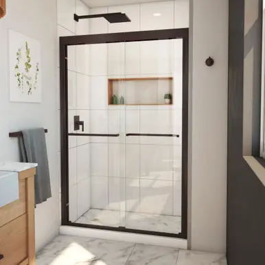 One Day Deal DreamLine Duet Plus 44-48 in. W x 72 in. H Semi-Frameless Bypass Sliding Shower Door in Oil Rubbed Bronze