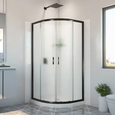 Dreamline E2703333XFQ0009 Prime 33 inch x 33 inch x 78 3/4 inch H Semi-Frameless Sliding Shower Enclosure in Matte Black and Frosted Glass, Shower Base, and Wall Kit in White Hot Picks