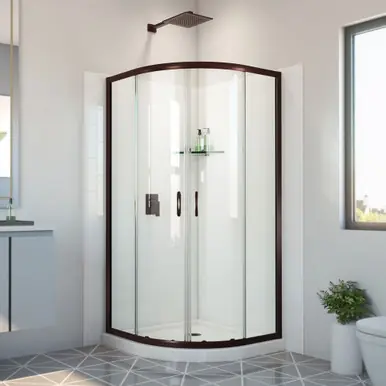 Mega Sale Dreamline E2703333XXQ0006 Prime 33 inch x 33 inch x 78 3/4 inch H Semi-Frameless Sliding Shower Enclosure in Oil Rubbed Bronze and Clear Glass, Shower Base, and Wall Kit in White