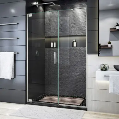 DreamLine Elegance Plus 46-46 3/4 in. W x 72 in. H Frameless Pivot Shower Door in Brushed Nickel Grab Now