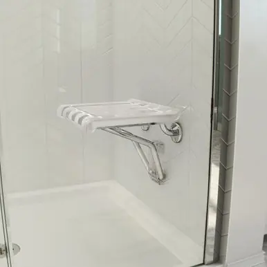 Instant Buy DreamLine Folding Shower Seat Water-resistant Plastic - Wall Mounted SHST-01-PL - 12"D x 15"W - Chrome