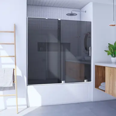Place Order Dreamline SHDR1960580GL01 Mirage-X 56 - 60 inch W x 58 inch H Frameless Sliding Tub Door in Chrome and Smoke Gray Glass - Left Wall Installation