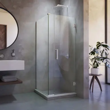 Direct From Manufacturer DreamLine SHEN-24305340-04 Unidoor Plus 30 1/2 in. W x 34 3/8 in. D x 72 in. H Frameless Hinged Shower Enclosure, Clear Glass, Brushed Nickel