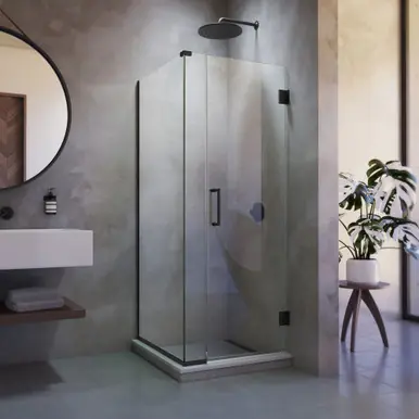 DreamLine SHEN-24315300-09 Unidoor Plus 31 1/2 in. W x 30 3/8 in. D x 72 in. H Frameless Hinged Shower Enclosure, Clear Glass, Satin Black Must Have