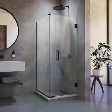 DreamLine SHEN-24360300-06 Unidoor Plus 36 in. W x 30 3/8 in. D x 72 in. H Frameless Hinged Shower Enclosure, Clear Glass, Oil Rubbed Bronze Clearance