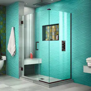 Final Sale DreamLine SHEN-24385340-06 Unidoor Plus 38 1/2 in. W x 34 3/8 in. D x 72 in. H Frameless Hinged Shower Enclosure in Oil Rubbed Bronze