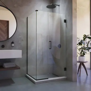 DreamLine SHEN-24400340-09 Unidoor Plus 40 in. W x 34 3/8 in. D x 72 in. H Frameless Hinged Shower Enclosure in Satin Black No Minimum Order
