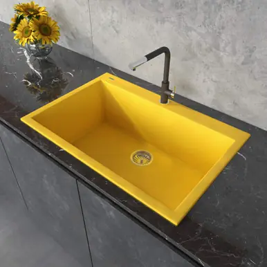Ruvati 33 x 22 inch Granite Composite Drop-in Topmount Kitchen Sink Single Bowl - Midas Yellow - RVG1080YL Weekend Sale