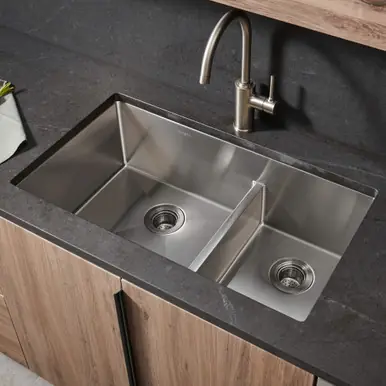 Ruvati 33-inch Low-Divide Undermount 60/40 Double Bowl 16 Gauge Rounded Corners Stainless Steel Kitchen Sink - RVH7419 Worldwide Shipping