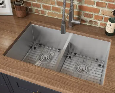 Ruvati 30-inch Low-Divide Undermount Rounded Corners 50/50 Double Bowl 16 Gauge Stainless Steel Kitchen Sink - RVH7355 No Minimum Order