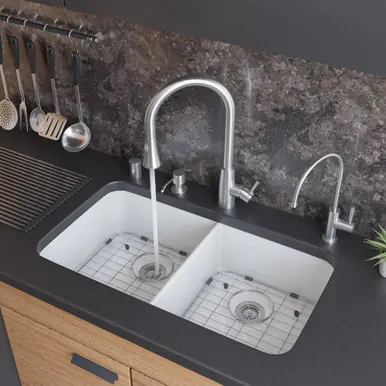 Alfi AB512UM-W 32" x 18" White Double Bowl Fireclay Undermount Kitchen Sink New Release