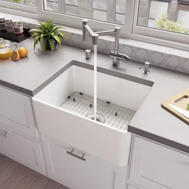 Alfi ABF2418-W 24" x 18" White Thin Wall Single Bowl Smooth Apron Fireclay Kitchen Farm Sink Buy Today