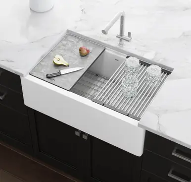Ruvati 33-inch Matte White Granite Farmhouse Workstation Apron-front Composite Kitchen Sink - RVG1533WH Trending