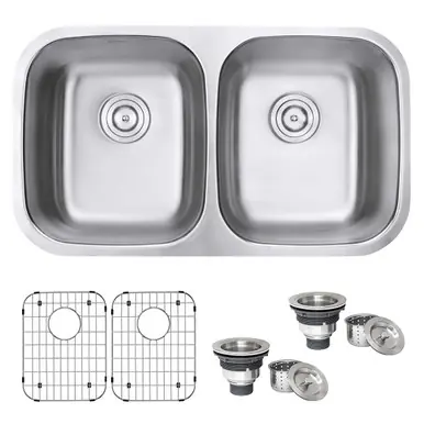 Ruvati 32-inch Undermount 50/50 Double Bowl 16 Gauge Stainless Steel Kitchen Sink - RVM4300 Next Day Delivery