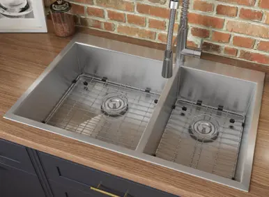 Best Price Ruvati 33 x 22 inch Drop-in 60/40 Double Bowl 16 Gauge Zero Radius Topmount Stainless Steel Kitchen Sink - RVH8050