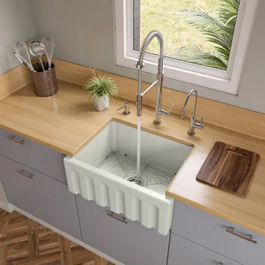Shop Now Alfi AB2418HS-B 24" x 18" Biscuit Reversible Smooth / Fluted Single Bowl Fireclay Farmhouse Sink