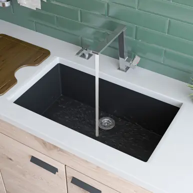 Alfi AB3020UM-BLA Black 30" x 17" Undermount Single Bowl Granite Composite Kitchen Sink Low Price