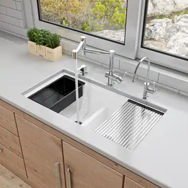 Alfi AB3418DBUM-W White 34" x 18" Granite Composite Workstation Step Rim Double Bowl Undermount Sink with Accessories Don’t Miss Out