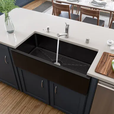 Alfi AB3618HS-BG 36" x 18" Black Gloss Reversible Smooth / Fluted Single Bowl Fireclay Farmhouse Sink Top Rated