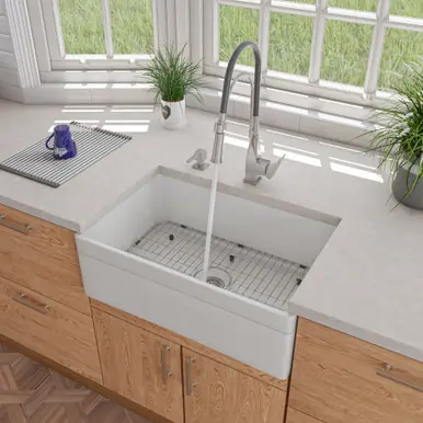Alfi AB511-W White 30" x 20" Decorative Lip Apron Single Bowl Fireclay Farmhouse Kitchen Sink Premium