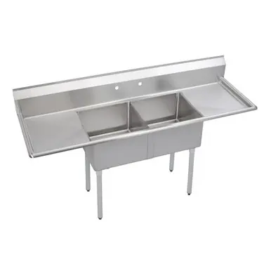 Warranty Included ELKAY 2C24X24-2-24X Dependabilt Stainless Steel 98" x 29-13/16" x 44-3/4" 16 Gauge Two Compartment Sink w/ 24" Left and Right Drainboards and Stainless Steel Legs
