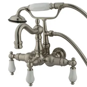 Special Discount Kingston Brass 3-3/8" Wall Mount Clawfoot Tub Filler Faucet with Hand Shower - Satin Nickel CC1011T8