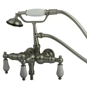 Instant Buy Kingston Brass 3-3/8" Wall Mount Clawfoot Tub Filler Faucet with Hand Shower - Satin Nickel CC23T8