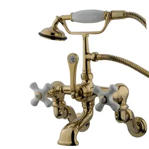 Kingston Brass Adjustable 3-3/8" - 10" Center Wall Mount Clawfoot Tub Filler Faucet with Hand Shower - Polished Brass CC465T2 Big Sale