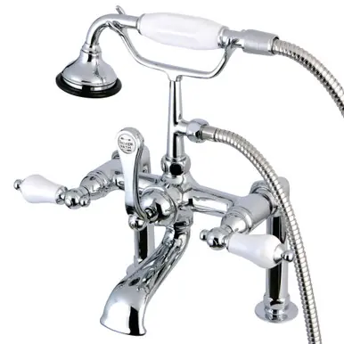 Kingston Brass AE106T1 Auqa Vintage Deck Mount Clawfoot Tub Faucet with Hand Shower, Polished Chrome While Supplies Last