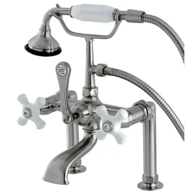 Kingston Brass AE111T8 Auqa Vintage Deck Mount Clawfoot Tub Faucet with Hand Shower, Brushed Nickel Hot Picks