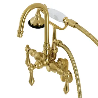 Trusted Brand Kingston Brass AE301T7 Aqua Vintage Wall Mount Clawfoot Tub Faucets, Brushed Brass