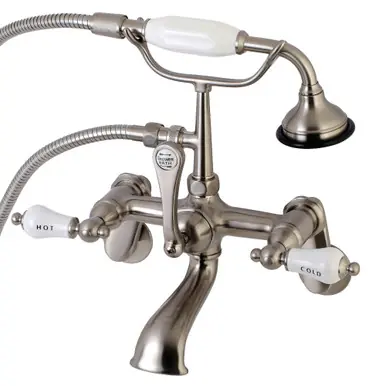 Kingston Brass AE53T8 Aqua Vintage Wall Mount Tub Faucet with Hand Shower, Brushed Nickel Shop Now