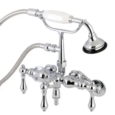 High Quality Kingston Brass AE420T1 Aqua Vintage 3-3/8 Inch Adjustable Wall Mount Clawfoot Tub Faucet with Hand Shower, Polished Chrome