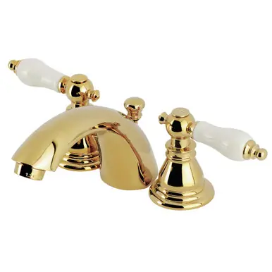 Place Order Kingston Brass American Patriot Mini-Widespread Bathroom Faucet with Retail Pop-Up, Polished Brass - KB952APL