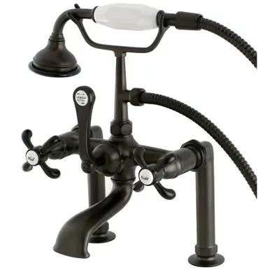 Last Chance Kingston Brass Aqua Vintage AE103T5TX French Country Deck Mount Clawfoot Tub Faucet with Hand Shower, Oil Rubbed Bronze