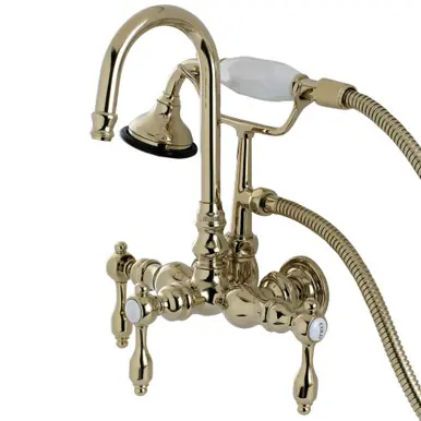 Next Day Delivery Kingston Brass Aqua Vintage AE7T2TAL Tudor Wall Mount Clawfoot Tub Faucet with Hand Shower, Polished Brass
