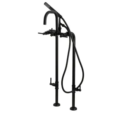 Kingston Brass Aqua Vintage CCK8400DL Concord Freestanding Two Handle Tub Faucet with Supply Line, Stop Valve and Handle, Matte Black Worldwide Shipping