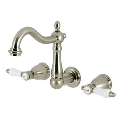 Sale Kingston Brass Bel-Air Double-Handle Wall Mount Bathroom Faucet, Brushed Nickel - KS1258BPL