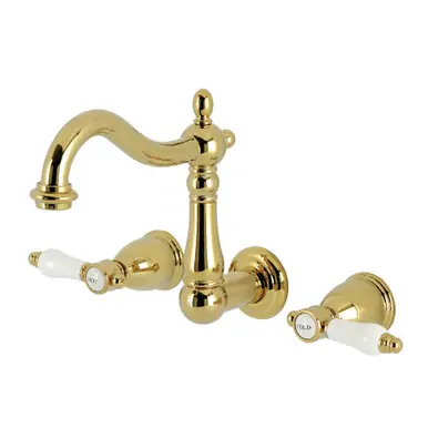 No Minimum Order Kingston Brass Bel-Air Double-Handle Wall Mount Bathroom Faucet, Polished Brass - KS1252BPL