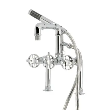 Affordable Kingston Brass Belknap 7" Center Deck-Mount Clawfoot Tub Faucet with Hand Shower, Polished Chrome - AE6401RX
