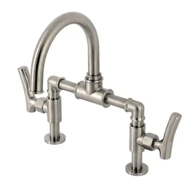 Trending Kingston Brass Bridge Bathroom Faucet with Brass Pop-Up Drain, Brushed Nickel - KS2178TKL