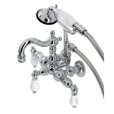 Kingston Brass CA1010T1 Heritage 3-3/8" Tub Wall Mount Clawfoot Tub Faucet with Hand Shower, Polished Chrome Warranty Included
